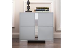 2-Drawer Nightstand with Metal Legs, Modern Gray Bedside Table with Storage Drawers, MDF Wood End Table for Bedroom, Small Sp