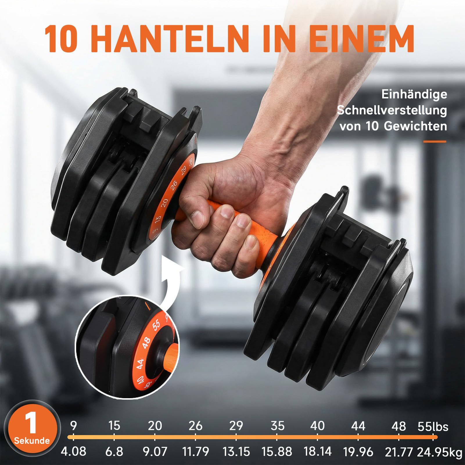 HAUSPROFI Verstellbare Hanteln 55 lbs (24,95kg)-Paar, Hanteln Set 10 in 1 Gewichtsstufen, Kurzhanteln Verstellbar Platzsparend mit rutschfestem Griff für Fortgeschrittene Krafttraining Fitnessstudio 2