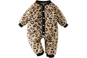 Winter Outfit for Infant Baby Clothes Girl Newborn Infant Baby Girls Boys Cartoon Leopard Print Fleece Jumpsuit First