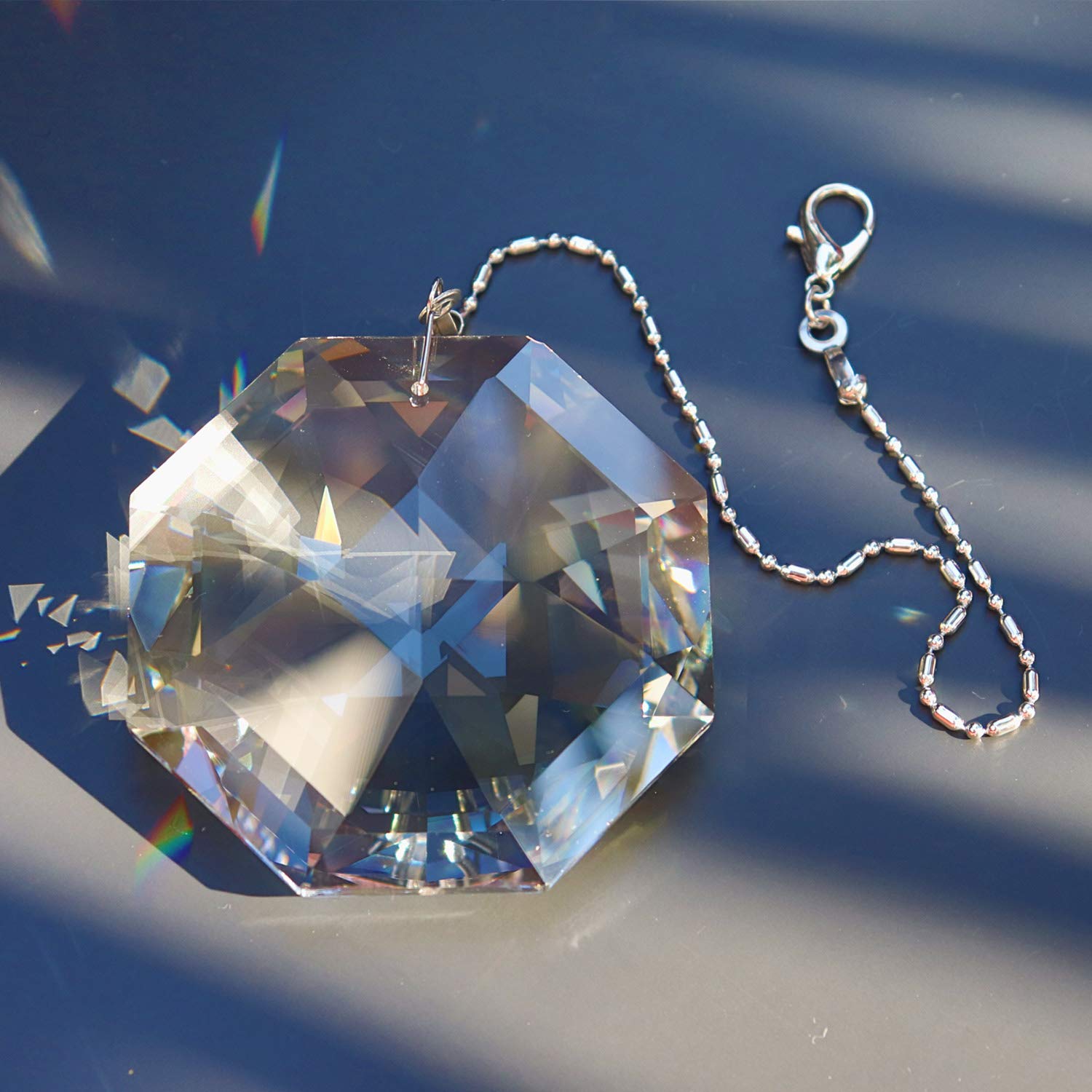 80mm Crystal Hanging Prism Suncatcher Transparent Pendant Rainbow Maker with Chain for Window, Hanging Ornament for Home Garden Decoration, Christmas Wedding