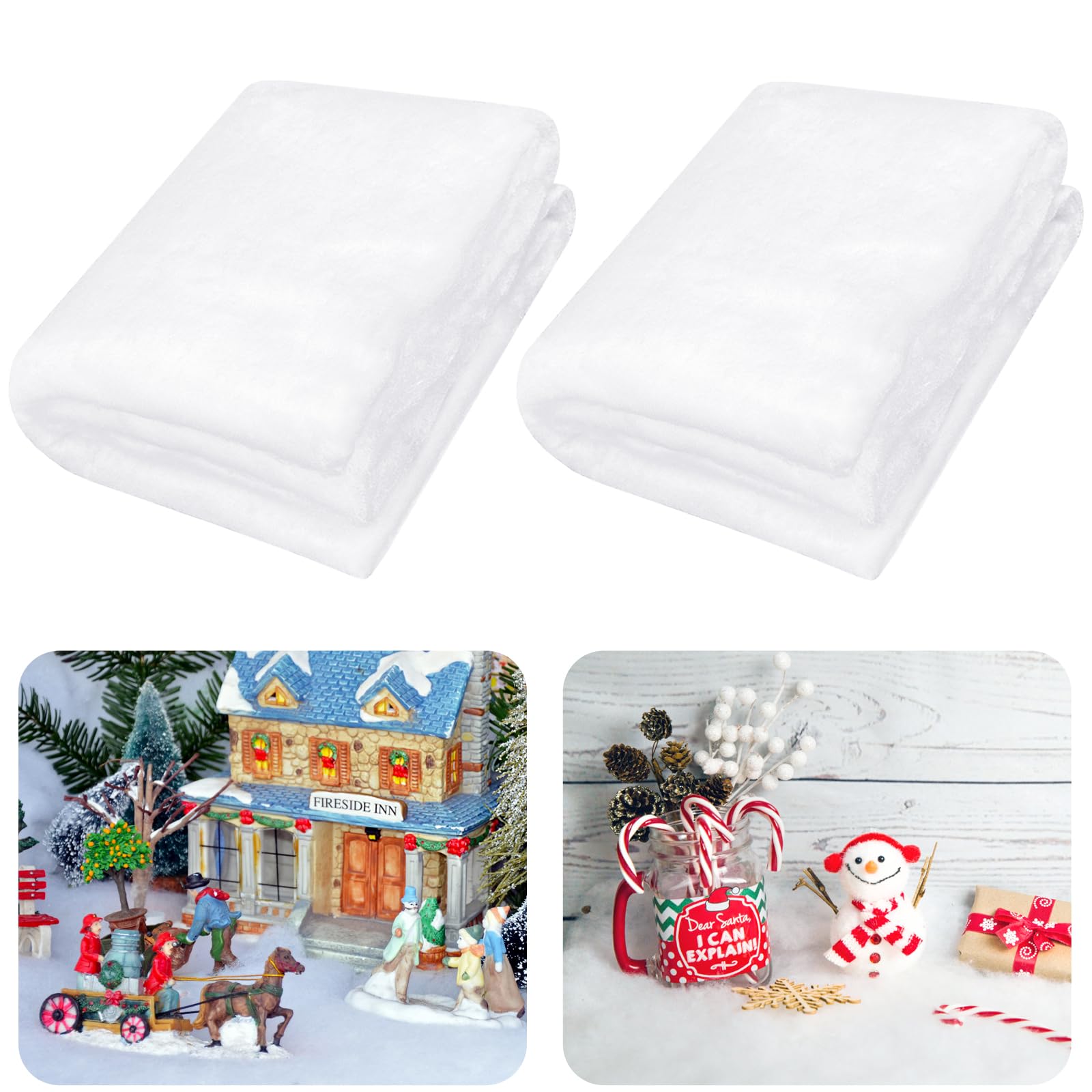 Photo 1 of 2 Pack Christmas Snow Blanket Roll, 15.7 Inch x 5 Feet Fake Snow Blanket for Christmas Village, Thick White Soft Fluffy Snow Artificial Snow Blankets for Xmas Tree, Mantle, Winter Wonderland Party