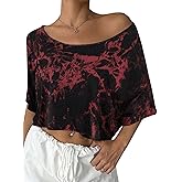 Remidoo Womens Off The Shoulder Tops Short Sleeve Crop Top Asymmetrical Neck T Shirt