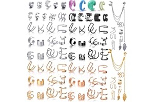 CONGYING 81 Pcs Ear Cuff Helix Cartilage Ear Clip on Wrap Earrings Ear Cuffs for Women Men Non Piercing Ear Clip Fake Earrings Cartilage(Gold/Silver/Black)