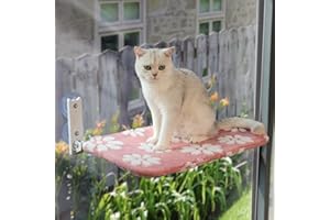 Yaning Cat Window Perch, Foldable Cat Window Hammock with Cute 3D Textured Flower Cover and Strong Suction Cups, Cordless Window Seat Bed for Indoor Cats (Pink, Large)