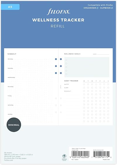 Filofax A5 Minimal Wellness Tracker Refills 56 Sheets 80gsm White