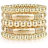 14K Gold Plated Bangles Bracelet for Women Chunky Curved Stacking Plated Bead Ball Stretchable Bracelets