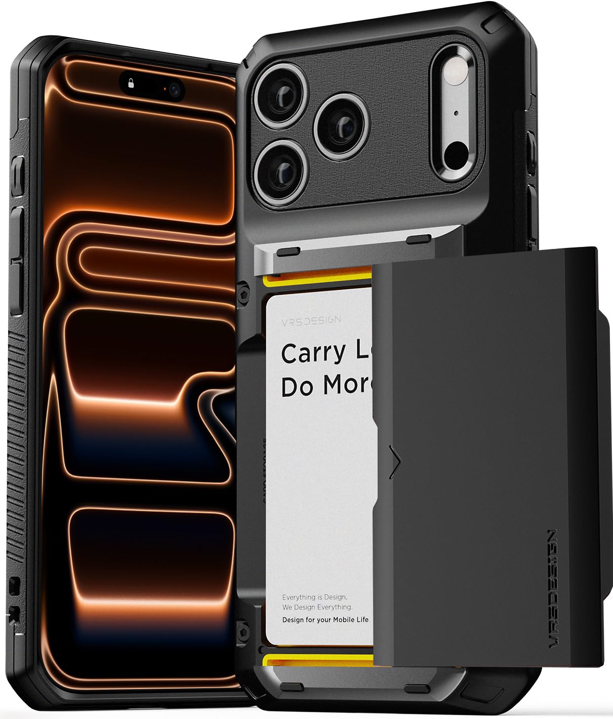 VRS DESIGN Damda Glide Pro Card Holder Case for iPhone 17 Pro Max (2025), Sturdy Semi Auto Card Slot Wallet [4 Cards] Case Designed for iPhone 17 Pro Max (2025) Matte Black