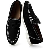 Meijiana Men's Genuine Leather Loafers Slip-On Moccasins Suede Dress Shoes, Lightweight and Breathable with Rubber Sole Stylish Mens Loafers
