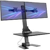 Mount-It! Dual Monitor Electric Standing Desk Converter, Sit-Stand Riser | Stand up desk riser holds 2 screens up to 32" on VESA mount arms; height-adjustable 28" desktop for home, office &amp; school