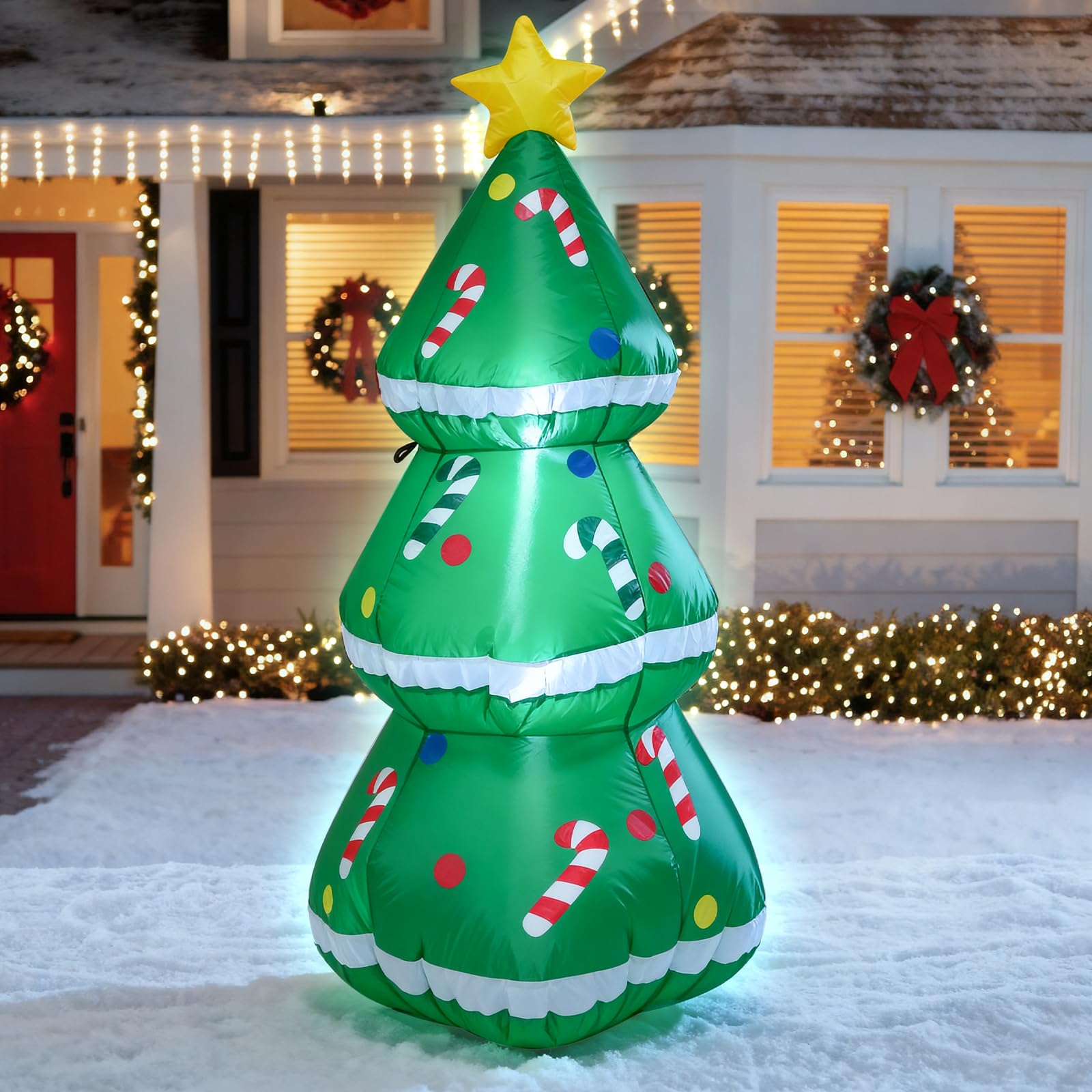 DROFELY 3.5 FT Christmas Inflatables Candy Christmas Tree Blow Up Decoration with LED Lights Indoor Outdoor Graden Yard Lawn Party Holiday Decor