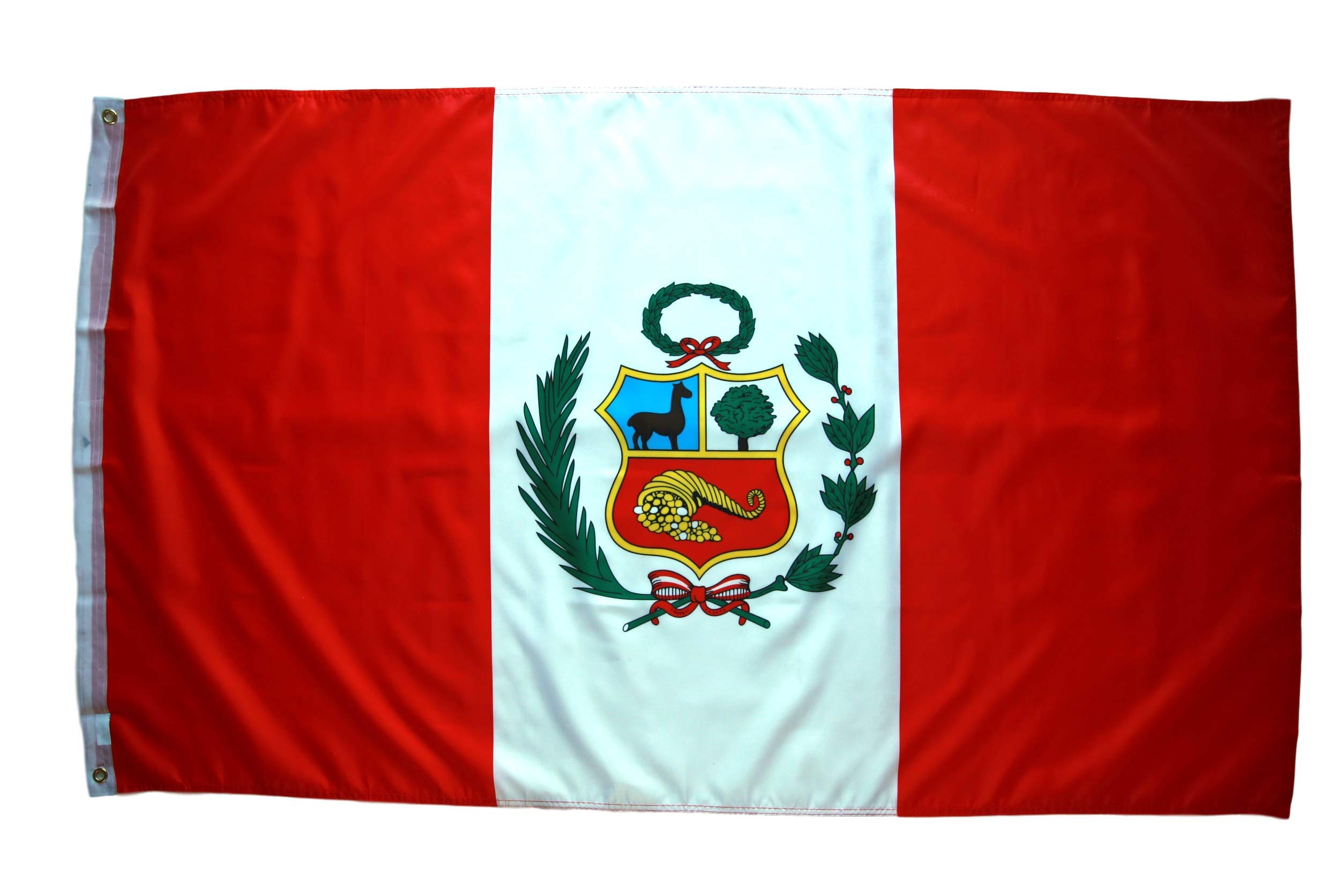 Photo 1 of High Supply Peru Flag - 3x5 Foot, Double Stitched Edges, 100% Polyester, Two Brass Grommets