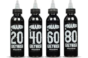 Dynamic Color Grey Wash Tattoo Ink Set - 20 40 60 80 Greywash Bottles - Black (4oz Set)