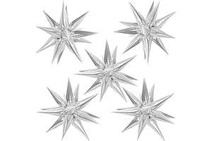 ZAKVOOR 60 Pcs Star Balloons 12 Spike Foil Explosion Party Decoration Balloons for Christmas New Year Eve Birthday (Silver)
