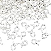 Hobbspring 100Pcs Small Fish Spacer Beads Antique Silver Jesus Fish Spacer Bead Tibetan Vintage Metal Hollow Ocean Animal Charm Beads for Jewelry Necklace Bracelets Earrings Making DIY Crafts