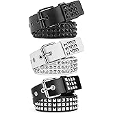 AEXHOT 3 Pcs White Black Studded Belt Y2K Belt Gothic Punk Rock Belts with Grommet Threads Bright Metal Pyramid Cool Belts for Women Men