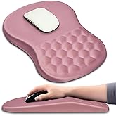 Hokafenle Ergonomic Mouse Pad Wrist Support with Massage Design, Wrist Rest Pain Relief Mousepad with Memory Foam&Non-Slip PU Base, Mouse Pads for Wireless Mouse & Desk (12x8 inch,Pink)