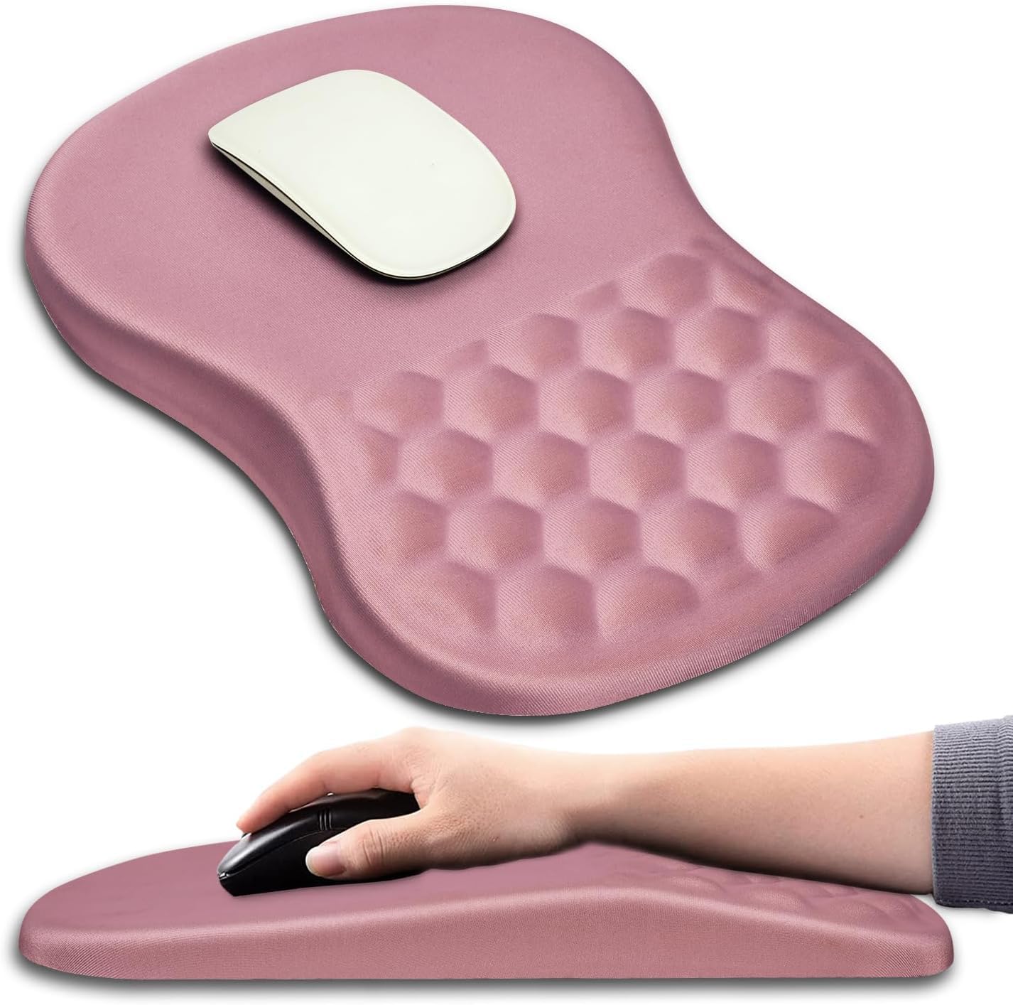 Photo 1 of Hokafenle Ergonomic Mouse Pad Wrist Support with Massage Design, Wrist Rest Pain Relief Mousepad with Memory Foam&Non-Slip PU Base, Mouse Pads for Wireless Mouse & Desk (12x8 inch,Pink)