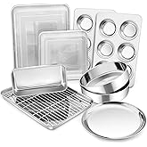 P&amp;P CHEF 12-Piece Bakeware Set, Stainless Steel Baking Pans Set for Cooking | Non-toxic &amp; Easy Clean, Includes Baking Sheet with Rack, Cake, Lasagna, Loaf, Muffin, Pizza Pan &amp; 2 Covers, Oven Safe