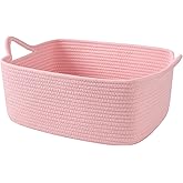 OIAHOMY 19L Woven Basket, Gift Basket Empty with Gift Bags and Ribbons, Rope Baskets for Baby Showers, Storage Baskets with Handles for Nursery, Pet Toy Organizer - Pink