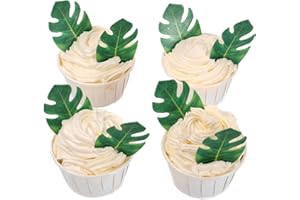 YOcity 48Pcs Edible Tropical Plam Leaves Cake Toppers Wafer Paper Tropical Palm Leaves Cupcake Toppers for Hawaii Theme Jungl