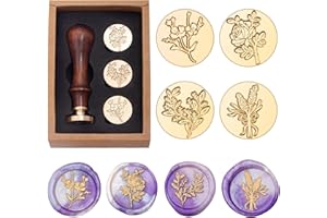Flower and Plant Wax Seal Stamp Set, Botanical Sealing Stamper Kit, Romantic Rose Elegant Lavender Eucalyptus Leaf Cosmos Flo