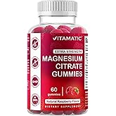 Vitamatic Extra Strength Magnesium Gummies – 255 mg (Elemental Magnesium) per Serving – 60 Vegan Gummies Supports Relaxation, Muscle & Nerve Function, Bone Health & Energy Production