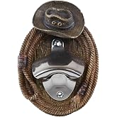 Ebros Rustic Western Old World Outlaw Cowboy Hat With Coiled Lasso Rope Soda Beer Glass Bottle Cap Cast Metal Opener Cabin Lodge Country Wall Plaque