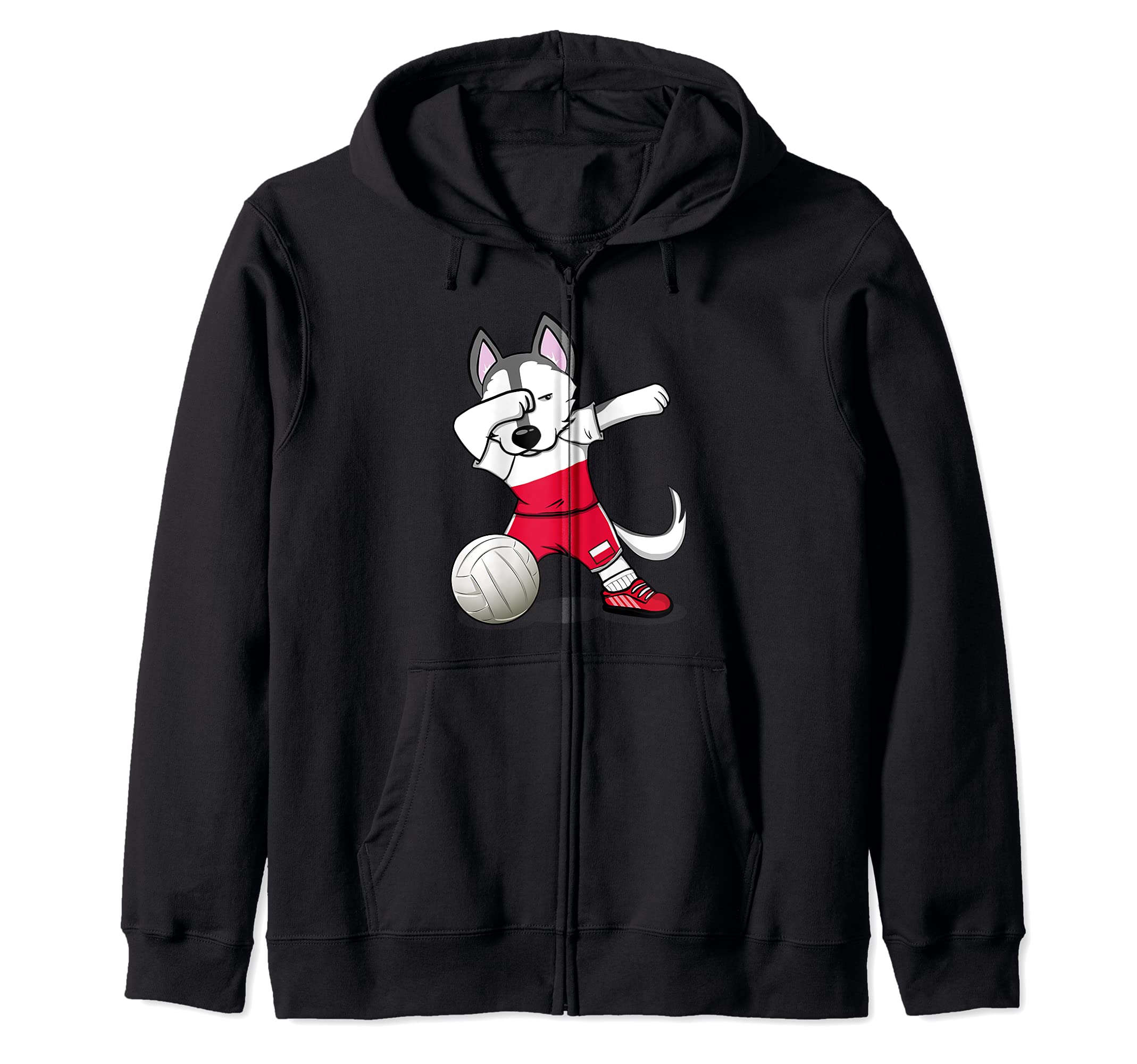 Dabbing Husky Dog Poland Volleyball Fans Jersey Polish Flag Zip Hoodie
