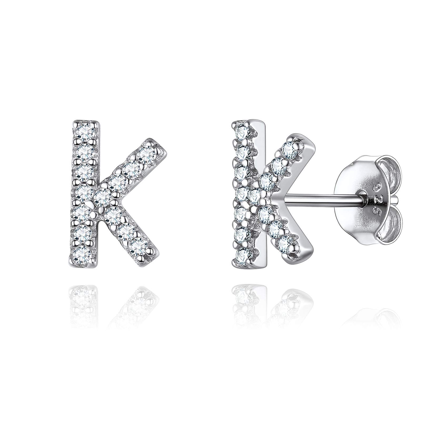 ChicSilver CZ Initial K Letter Stud Earrings Sterling Silver Minimalist Jewelry for Women