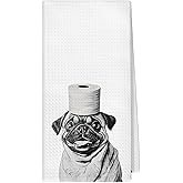 Yjeslw Funny Pug Dog Bathroom Decor Hand Towels, Pug Decor Hand Dish Towels for Toilet Bathroom, Dog Mom Gifts for Women, 16x24 Inch