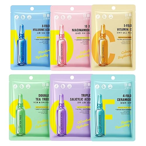 6PCS Face Mask Skincare-Hyaluronic Acid Mask-Beauty Gifts Sets-Facial Masks Multipack Hydrating, Moisturizing, Soothing, Clean Face Care-Daily Skincare for a Lot of Skin Type-Niacinamide, vitamin C