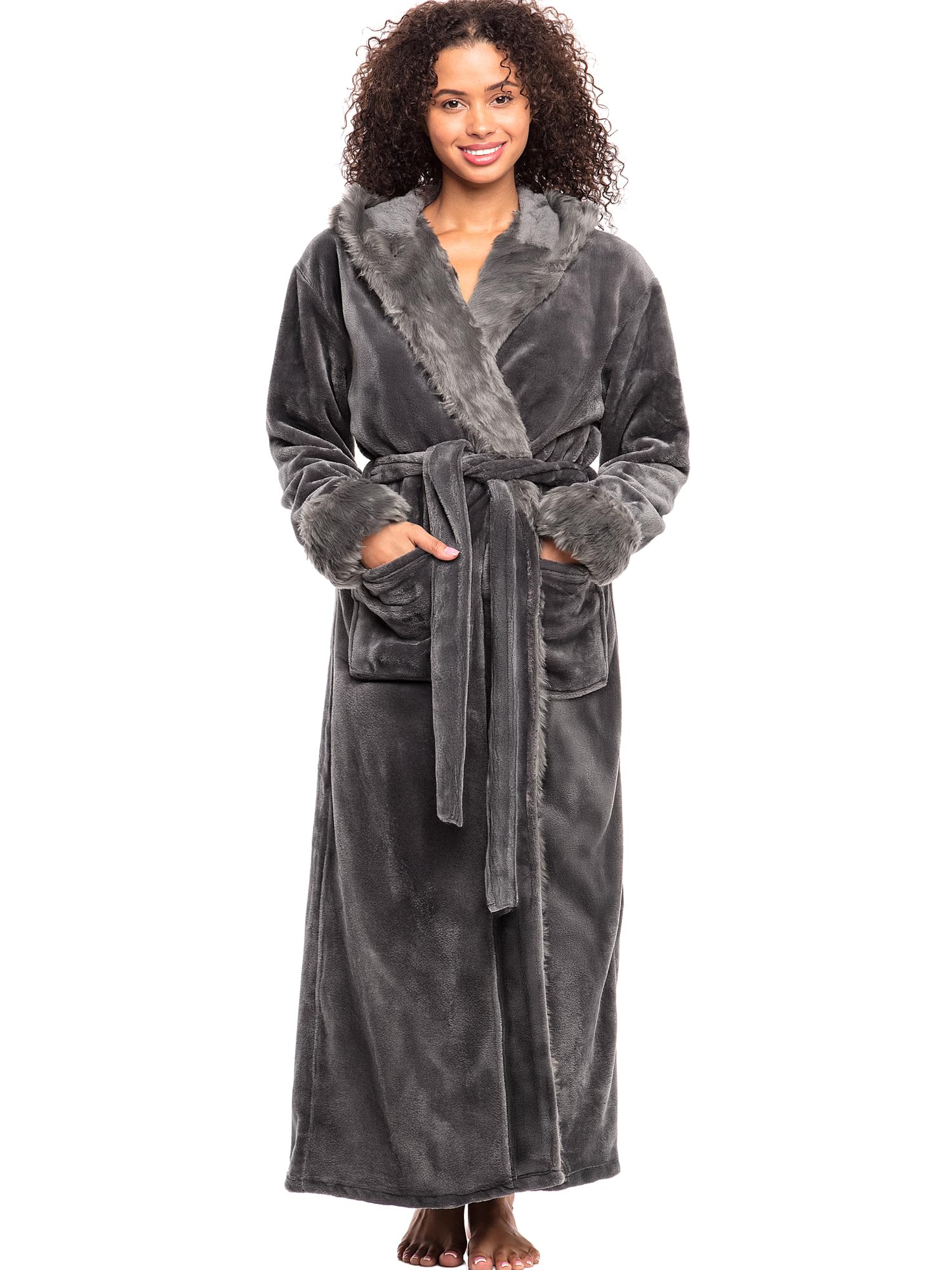 Alexander Del Rossa Women's Faux Fur Feather Hooded