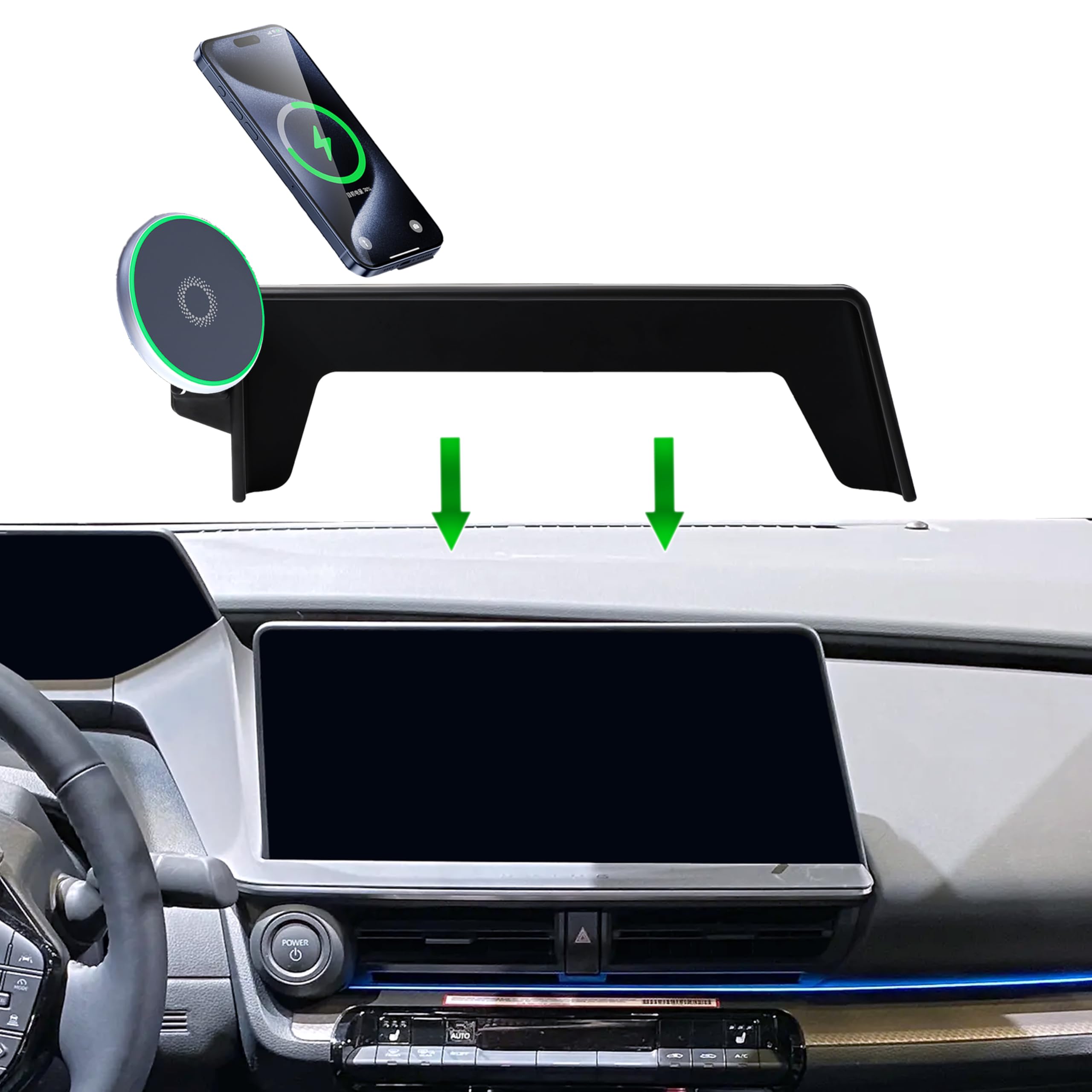 AbeeyGeomarn Car Phone Holder for 2023 2024 2025 2026 Toyota Prius Accessories 15W Fast Wireless Charger Screen Fixed Clip Cell Phone Mount Hands-Free 360 Degree Rotation (12.3 Inch)
