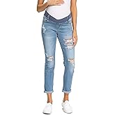 Foucome Women's Maternity Jeans Stretch Ripped Boyfriend Jeans Pregnancy Denim Pants with Pockets