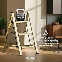 SOLADDER 3 Step Ladder, Anti-Slip and Lightweight