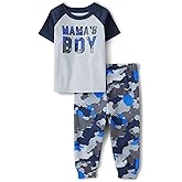 The Children's Place Baby Toddler Snug Fit 100% Cotton Short Sleeve Top and Pants 2 Piece Pajama Set, Mama's Boy, 5T