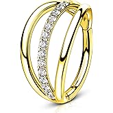 OUFER 16G Helix Earrings, 316L Stainless Steel Helix Piercing Jewelry, Three Hoops Hinged Segment Gold Cartilage Helix Earring, Sparkling CZ Cartilage Snug Rook Lobe Lip Piercing Jewelry for Women