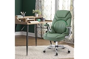 Comermax Modern Executive Office Chairs with Lumbar Support, 90-120° Rocking Managerial Chair Ergonomic PU Leather Home Office Desk Chairs with Wheels, Flip-up Arms & Back Support (Green)