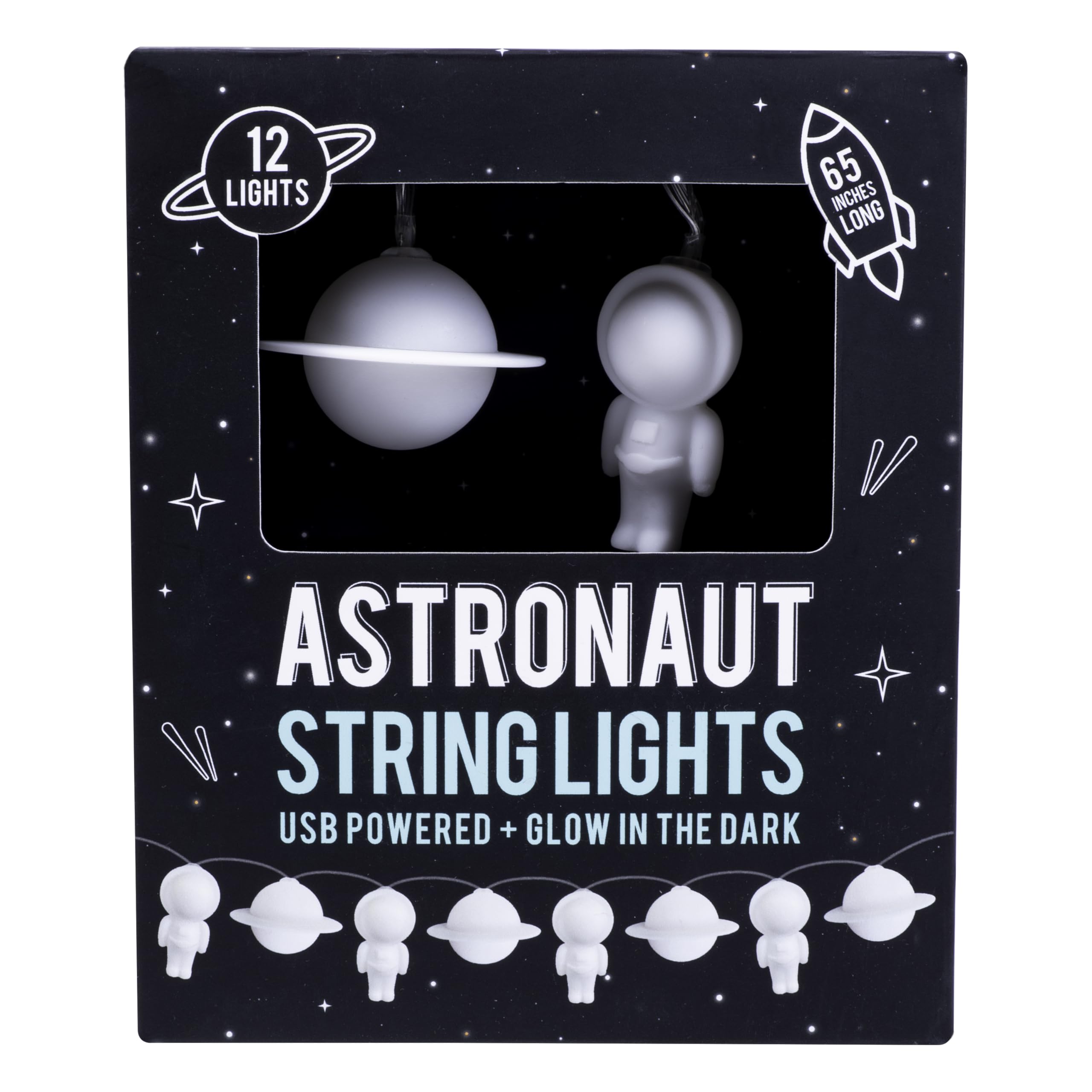 Fizz Creations Astronaut String Lights. Glow in The Dark USB Powered Space Inspired String Lights on 65 Inch Cord. Bedroom Decor for Kids, Teens & Adults Space Gifts Novelty Lighting