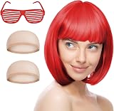 Aomig Short Bob Wig Set 4 Pack Neon Fancy Dress Wigs with Bangs Sunglass Cap view 8