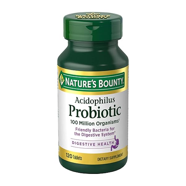 NATURE’S BOUNTY LACTOBACILLUS ACIDOPHILUS PROBIOTIC SUPPLEMENT – DAILY PROBIOTIC FOR WOMEN/MEN DIGESTIVE HEALTH, 100 MILLION ORGANISMS, VEGETARIAN, 1 SERVING PER DAY, 120 TABLETS