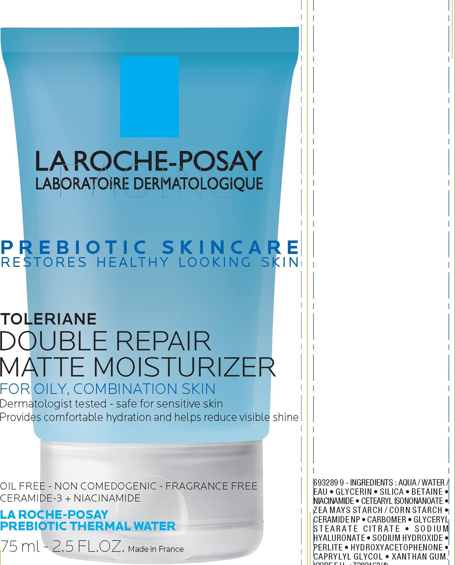 La Roche-Posay Toleriane Double Repair Matte Face Moisturizer, Daily Moisturizer For Oily Skin With Ceramide And Niacinamide For All Skin Tones, Oil Free, Non-Comedogenic, Available with SPF 30