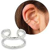 MiYa Jewelry Handmade Single Band Adjustable Ear Cuff, Sterling Silver Clip On Non Piercing Huggie Earrings for Women, Modern Minimalist Dainty Fake Ear Cartilage Clips