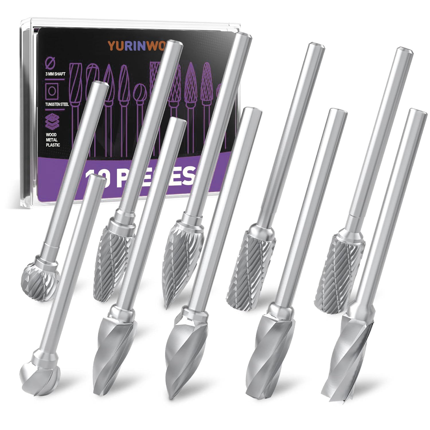 Carbide Die Grinder Bits Compatible with Dremel, Double Cut Tungsten Steel Rotary Burr Bit 5PCS, Wood Carving Drill Bit 5PCS with 1/8" Shank Suitable for Wood Metal DIY Grinding Engraving Polishing