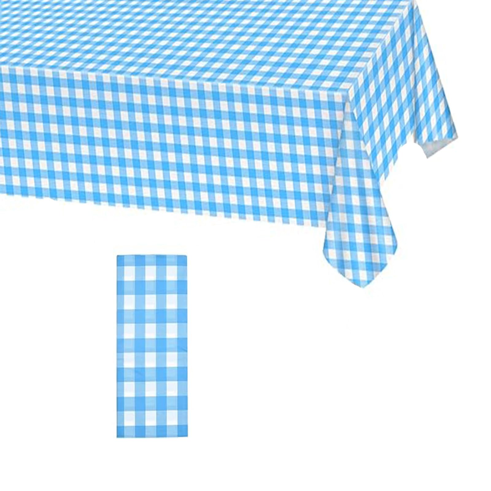 1pcs 137 x 274cm Bluce Checkered PVC Table Cloth Party Wipeable Tablecloths Rectangular,Plaid Tablecloth Plastic Wipe Clean Tablecloth Stain Resistant Waterproof,Oil-proof Table Cover for Dinner Party