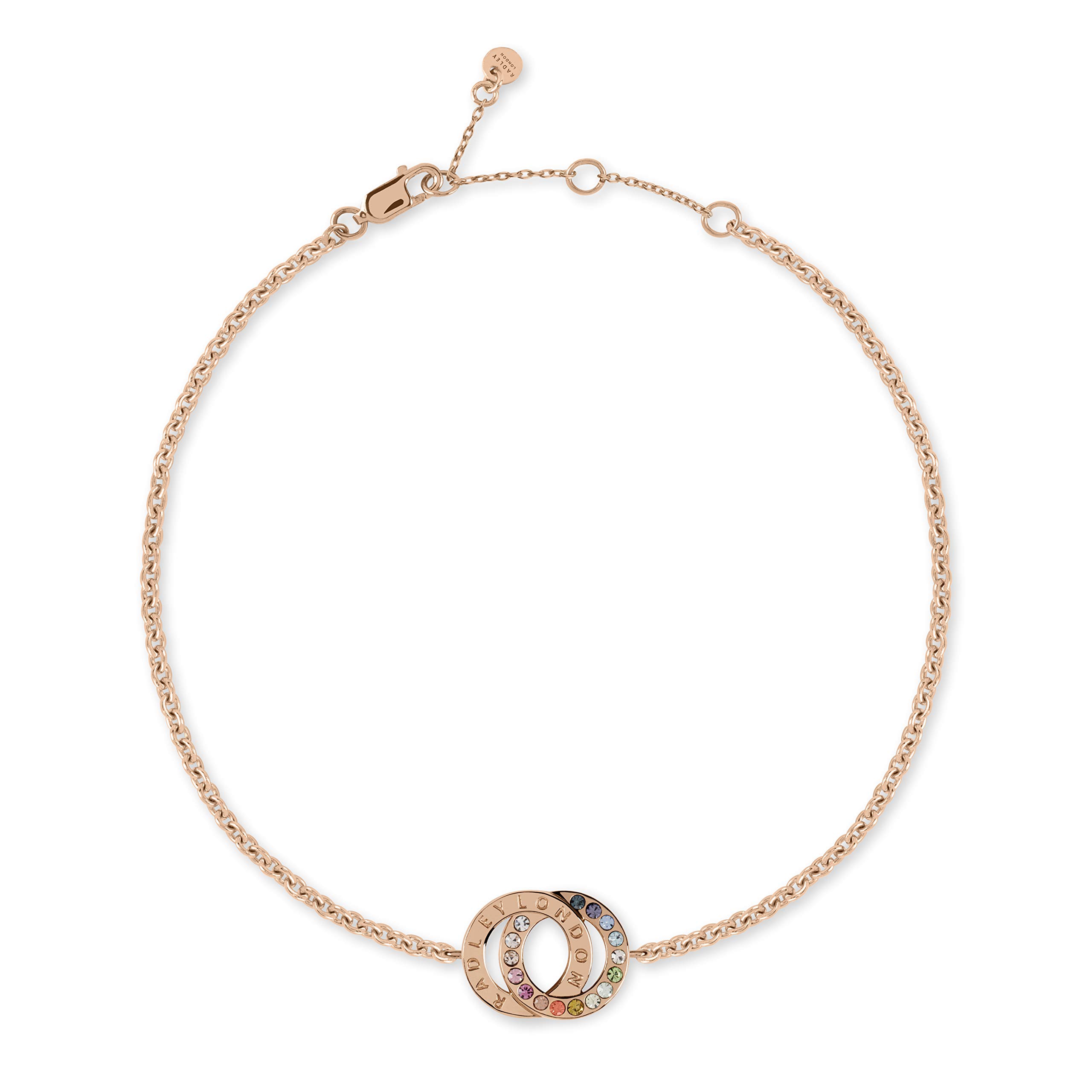 RADLEY Love Heart Ladies Rose Gold Double Rainbow Stone Loop Bracelet RYJ3084