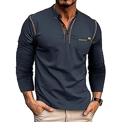 Men's Fashion Henley Shirt Classic Short/Long