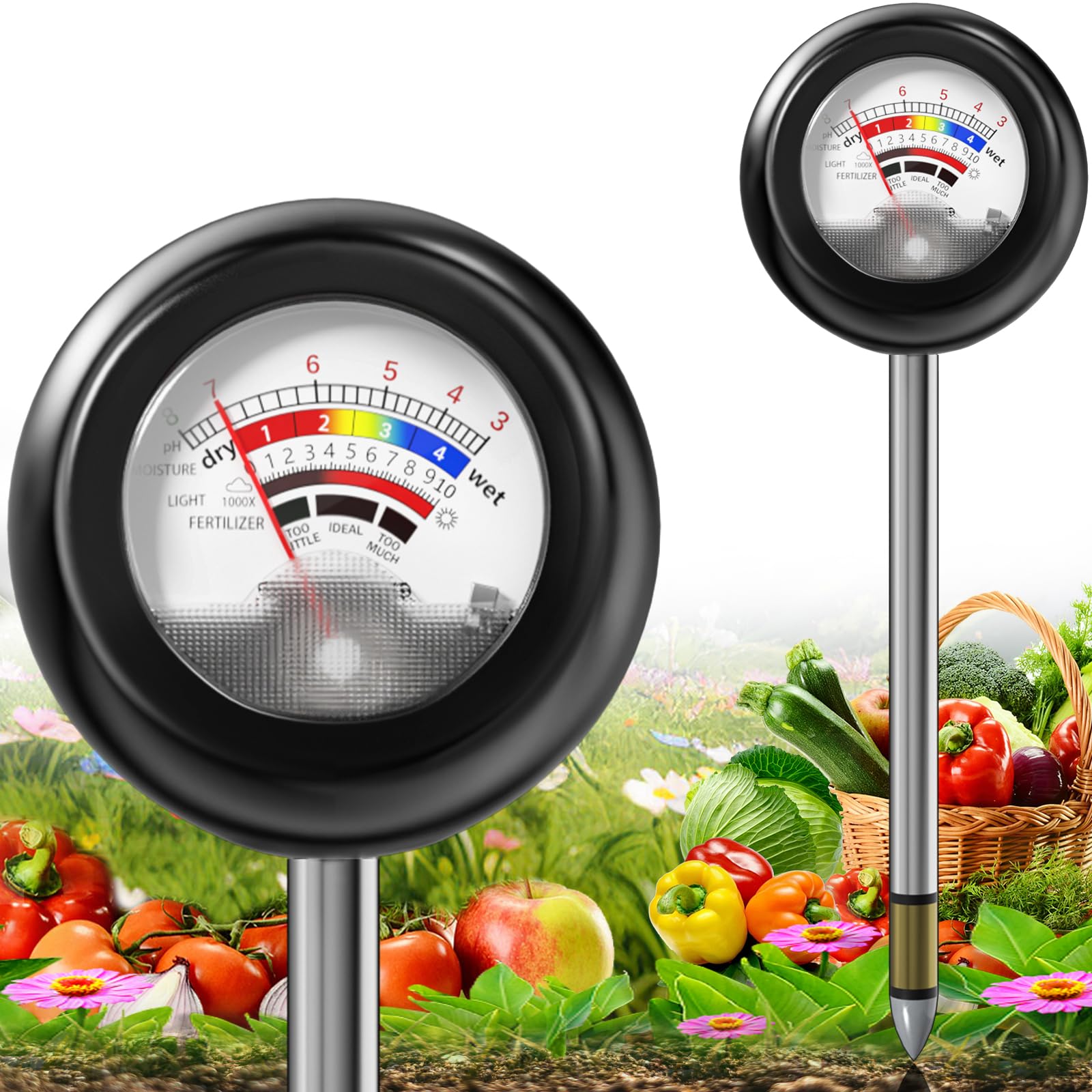 Photo 1 of 4-in-1 Soil Tester, Soil Moisture Meter/Soil PH Meter/Sun-Light/Fertility, Moisture Meter for Plants Gardening, Lawn, Farm (No Battery Required)