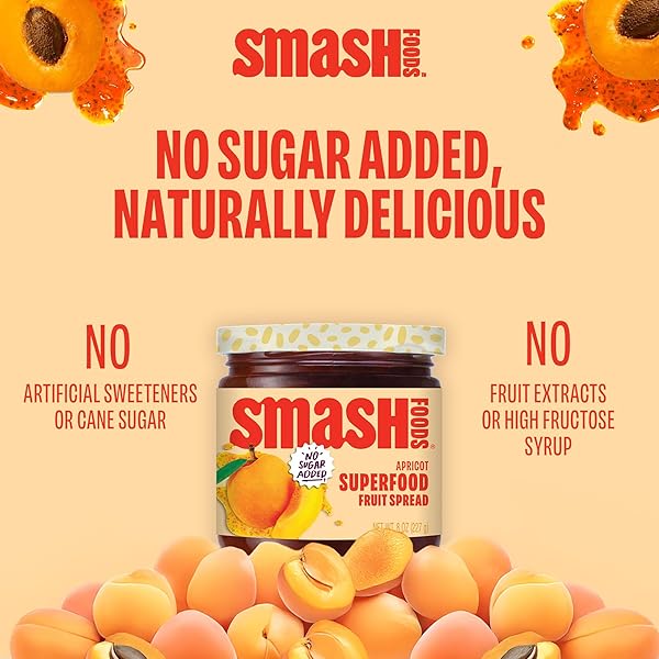 SMASH FOODS FRUIT JAM | SUBTLY SWEET KETO JAM MADE WITH UPCYCLED BERRIES AND OTHER SIMPLE INGREDIENTS | LOW-CALORIE, PALEO, SUPERFOOD FRUIT JAM NO SUGAR ADDED (APRICOT, 1 JAR)