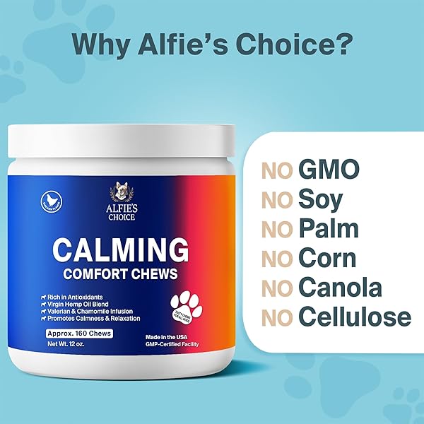 ALFIE’S CHOICE DOG CALMING CHEWS – DOG ANXIETY RELIEF STRESS & SEPARATION SUPPORT – PET HEMP CALMING CHEWS FOR DOGS ALL BREEDS – CALMING DOG TREATS SOFT CHEWS – 12 OZ, APPX 160 COUNT